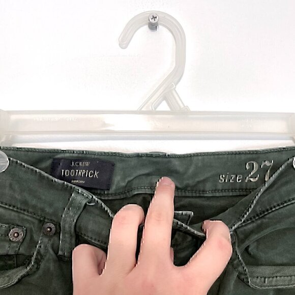 J. CREW Sateen Toothpick Pant Olive ish Green Super Skinny Cropped Crop Ankle 27 - Picture 6 of 12